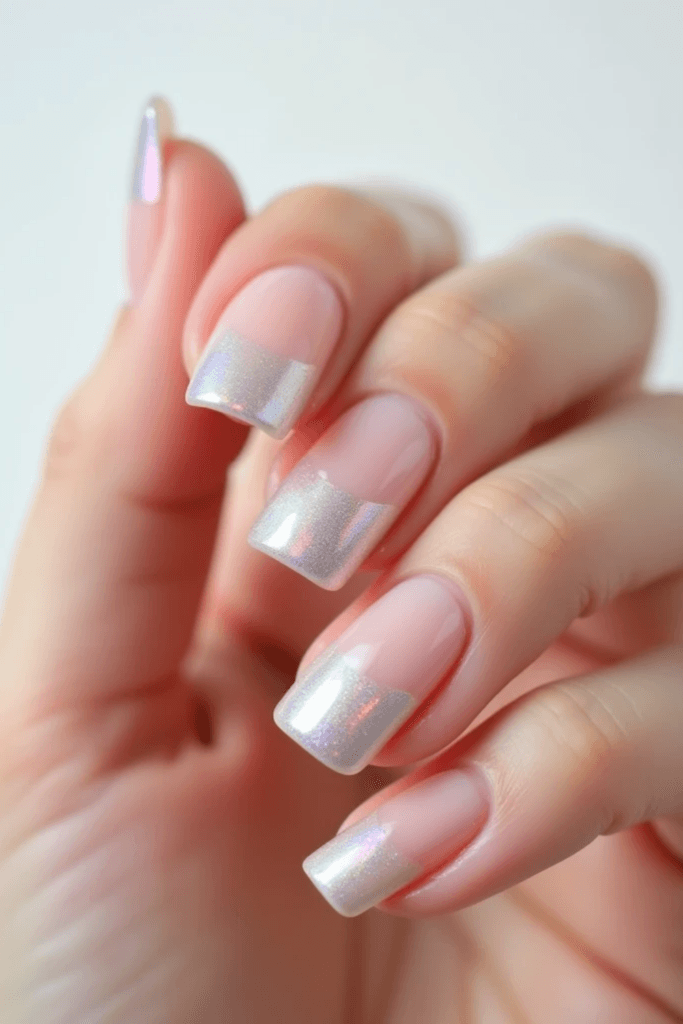 Holographic chrome French tip manicure design for modern professionals