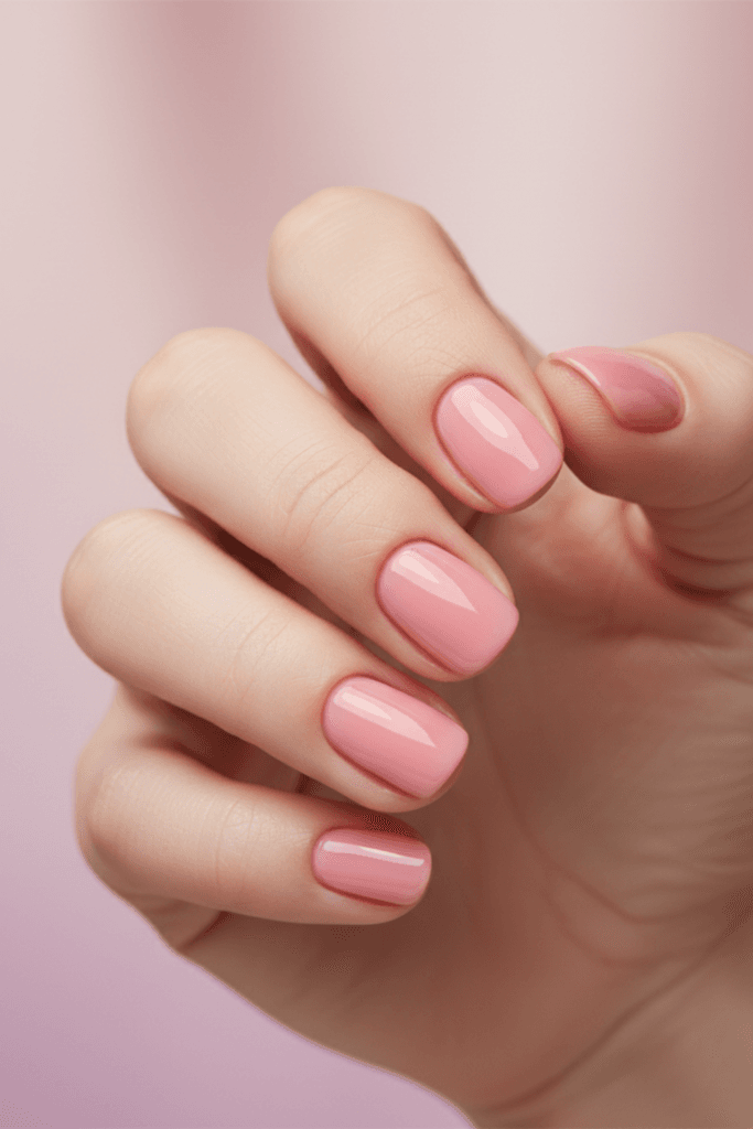 Short round nail shape with sheer pink polish best for active lifestyles and short fingers