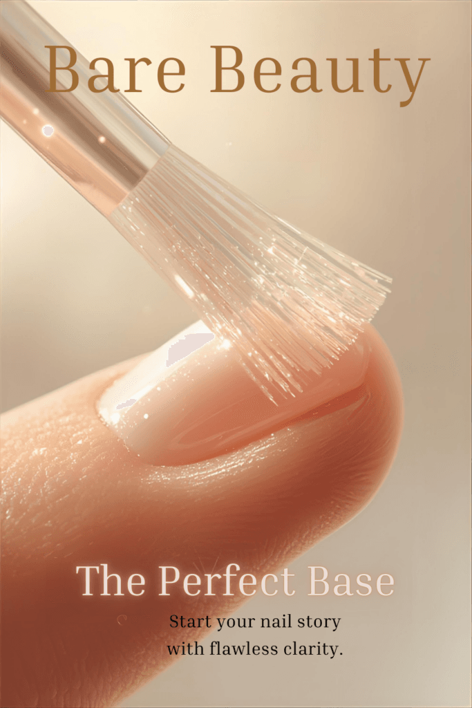 A close-up of a clear base coat being applied to a natural bare nail to protect it before painting
