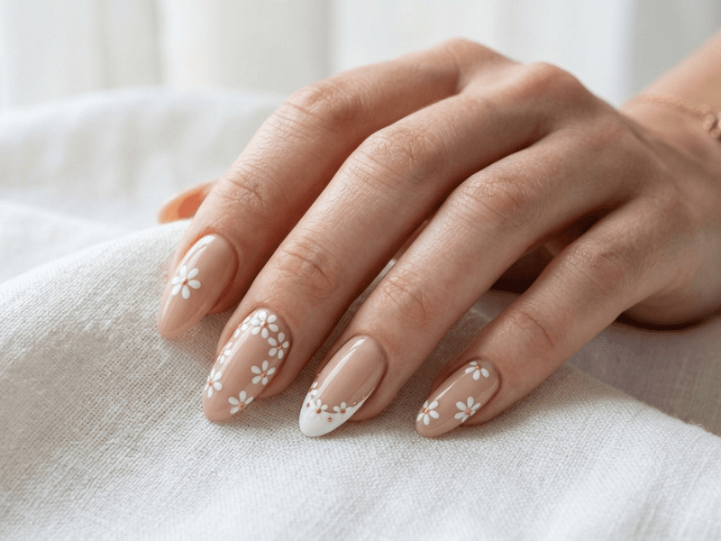 dotting tool nail art for beginners finished floral daisy nails 2026