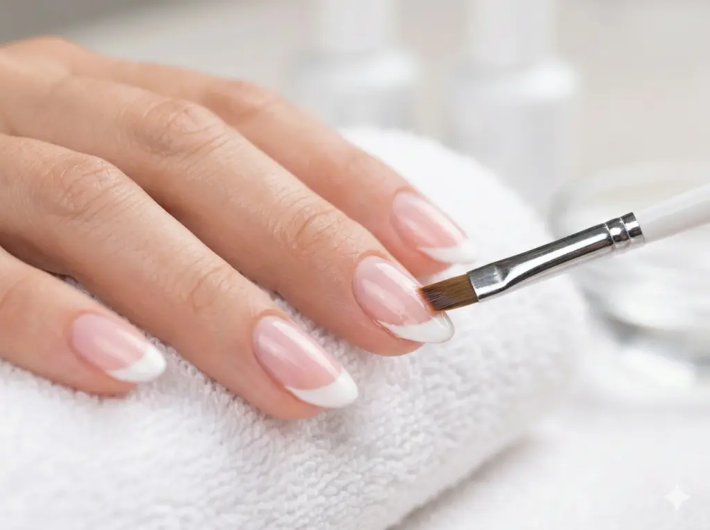 how to do french tips for beginners cleanup brush dipped in acetone perfecting the smile line