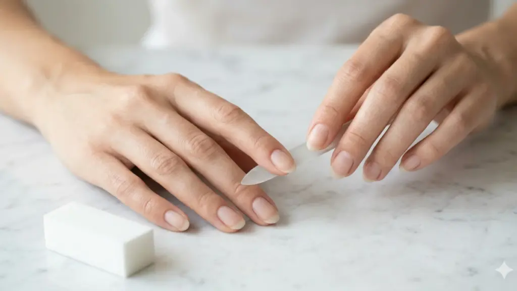 glazed donut nails at home prep filed and buffed clean nails