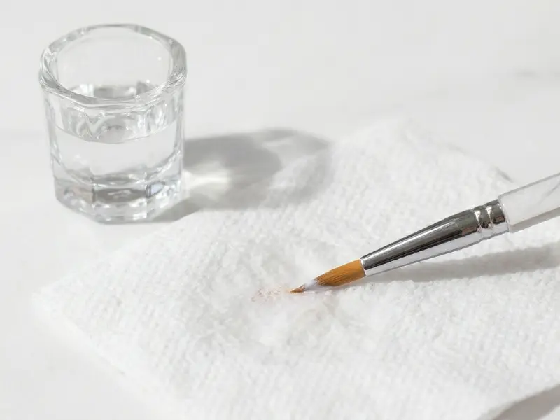 cleaning synthetic best nail art brushes for beginners with acetone and lint-free wipe