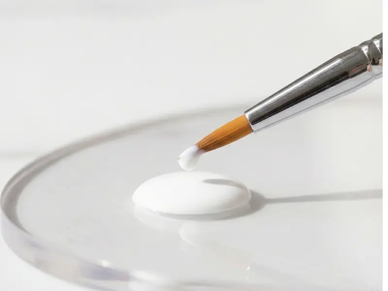 loading the tip of the best nail art brushes for beginners with white polish on a palette