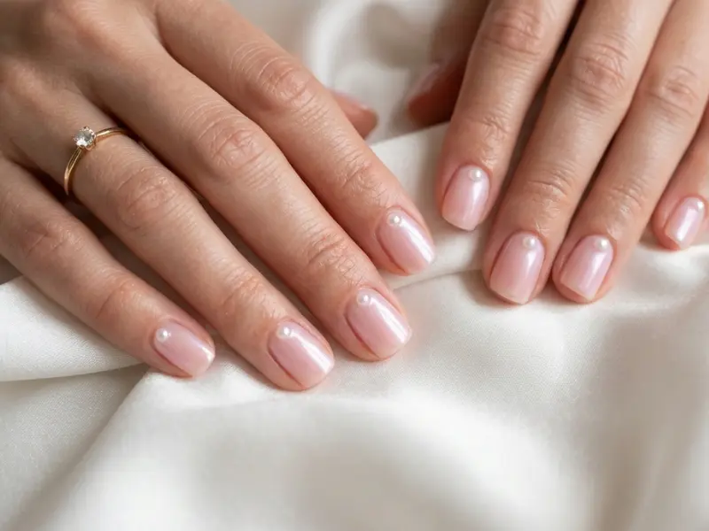 negative space pearl accent, coquette spring nail idea 2026